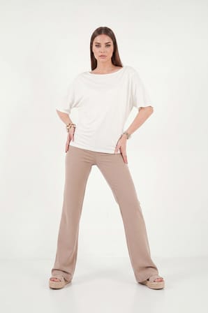 Lela Standart Fit Drape Detaylı Yarasa Kol T Shirt Bayan T SHİRT 5866962 EKRU