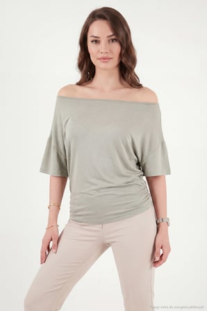 Lela Standart Fit Drape Detaylı Yarasa Kol T Shirt Bayan T SHİRT 5866962 Olive