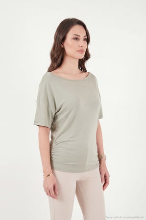Lela Standart Fit Drape Detaylı Yarasa Kol T Shirt Bayan T SHİRT 5866962 Olive
