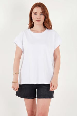 Lela Pamuklu Rahat Kalıp Bisiklet Yaka T Shirt Bayan T SHİRT 5866955 BEYAZ