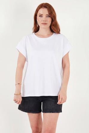Lela Pamuklu Rahat Kalıp Bisiklet Yaka T Shirt Bayan T SHİRT 5866955 BEYAZ