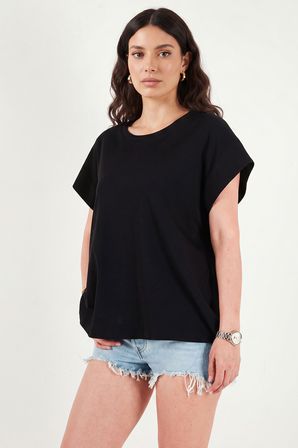 Lela Pamuklu Rahat Kalıp Bisiklet Yaka T Shirt Bayan T SHİRT 5866955 SİYAH