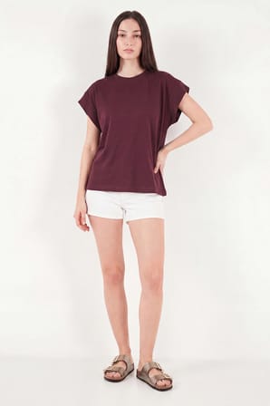 Lela Pamuklu Rahat Kalıp Bisiklet Yaka T Shirt Bayan T SHİRT 5866955 BORDO