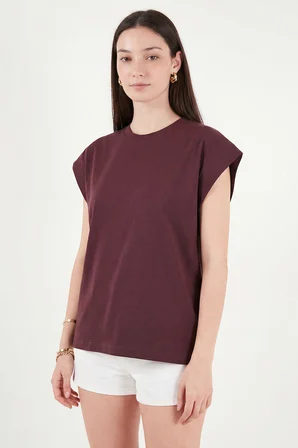 Lela Pamuklu Rahat Kalıp Bisiklet Yaka T Shirt Bayan T SHİRT 5866955 BORDO
