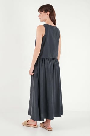 Lela Rahat Kalıp Kolsuz Midi Boy Etek Bluz Takım Bayan TAKIM 5866953 FÜME