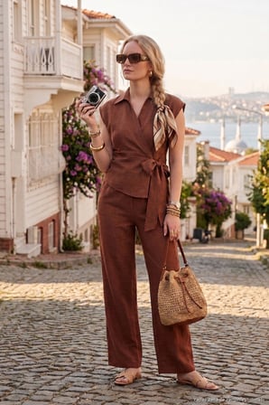 Lela Regular Fit Bağlama Detaylı Kolsuz Takım Bayan TAKIM 5866787 KAHVE