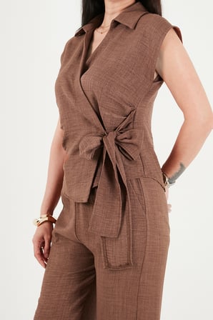 Lela Regular Fit Bağlama Detaylı Kolsuz Takım Bayan TAKIM 5866787 KAHVE