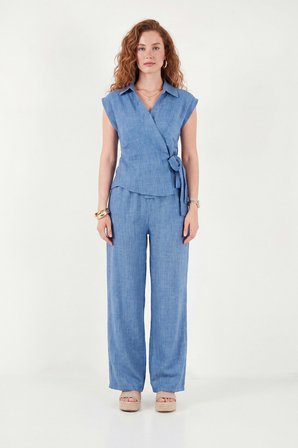 Lela Regular Fit Bağlama Detaylı Kolsuz Takım Bayan TAKIM 5866787 MAVİ