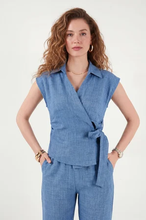 Lela Regular Fit Bağlama Detaylı Kolsuz Takım Bayan TAKIM 5866787 MAVİ