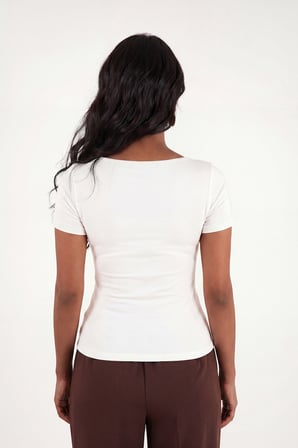 Lela Toka Detaylı Fitted Fit Kayık Yaka Bluz Bayan BLUZ 5862707 EKRU
