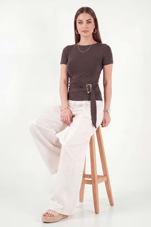 Lela Toka Detaylı Fitted Fit Kayık Yaka Bluz Bayan BLUZ 5862707 KAHVE