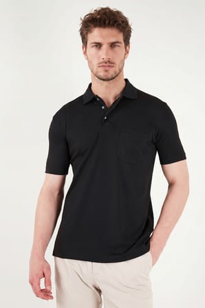 Buratti Pamuklu Regular Fit Göğüs Cepli Düğmeli Polo T Shirt Erkek POLO T SHİRT 4565001 SİYAH
