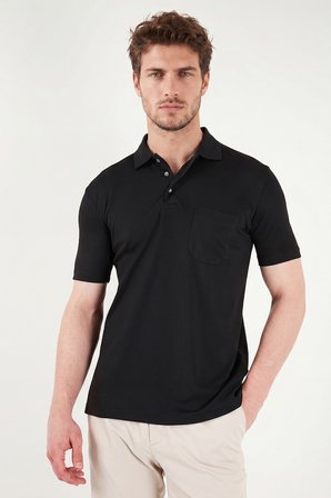 Buratti Pamuklu Regular Fit Göğüs Cepli Düğmeli Polo T Shirt Erkek POLO T SHİRT 4565001 SİYAH