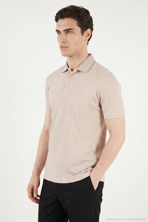 Buratti Pamuklu Regular Fit Göğüs Cepli Düğmeli Polo T Shirt Erkek POLO T SHİRT 4565001 BEJ