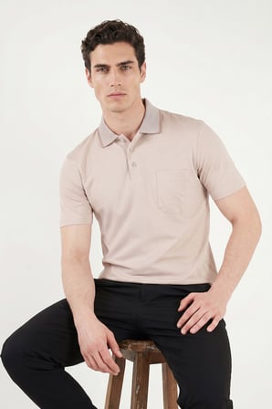 Buratti Pamuklu Regular Fit Göğüs Cepli Düğmeli Polo T Shirt Erkek POLO T SHİRT 4565001 BEJ