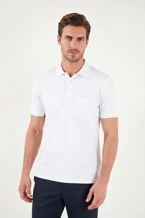 Buratti Pamuklu Regular Fit Göğüs Cepli Düğmeli Polo T Shirt Erkek POLO T SHİRT 4565001 BEYAZ