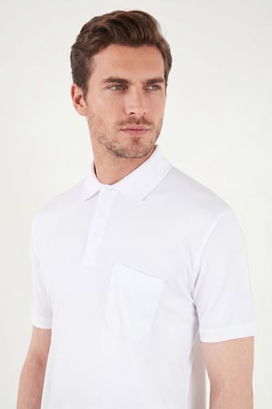 Buratti Pamuklu Regular Fit Göğüs Cepli Düğmeli Polo T Shirt Erkek POLO T SHİRT 4565001 BEYAZ
