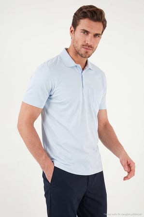 Buratti Pamuklu Regular Fit Göğüs Cepli Düğmeli Polo T Shirt Erkek POLO T SHİRT 4565001 BEBE MAVİ