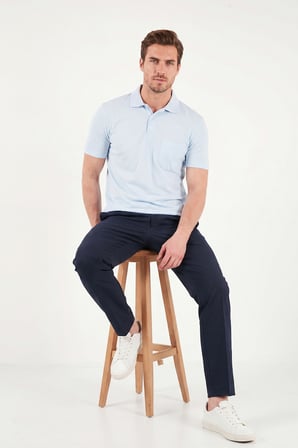 Buratti Pamuklu Regular Fit Göğüs Cepli Düğmeli Polo T Shirt Erkek POLO T SHİRT 4565001 BEBE MAVİ