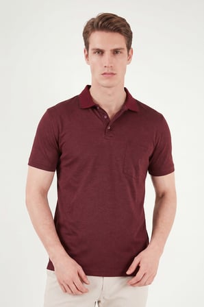 Buratti Pamuklu Regular Fit Göğüs Cepli Düğmeli Polo T Shirt Erkek POLO T SHİRT 4565001 BORDO