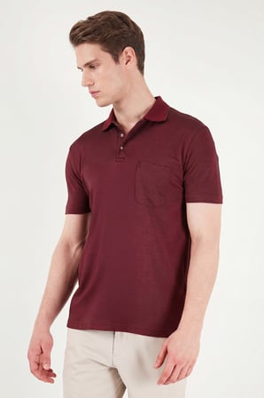 Buratti Pamuklu Regular Fit Göğüs Cepli Düğmeli Polo T Shirt Erkek POLO T SHİRT 4565001 BORDO