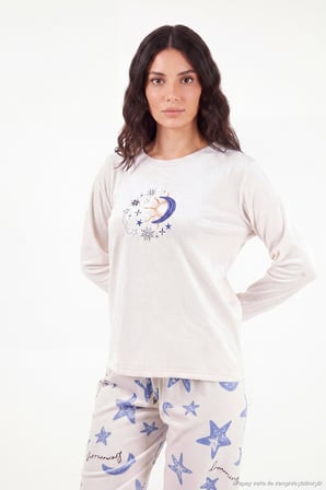 Lela Desenli Yumuşak Dokulu Uzun Kollu Pijama Takımı Kadın PİJAMA TAKIMI 65750155 KREM