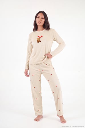 Lela Desenli Yumuşak Dokulu Uzun Kollu Pijama Takımı Kadın PİJAMA TAKIMI 65750155 BEJ