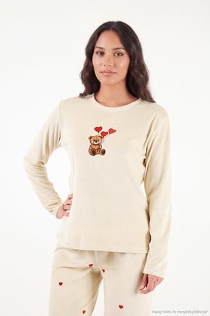 Lela Desenli Yumuşak Dokulu Uzun Kollu Pijama Takımı Kadın PİJAMA TAKIMI 65750155 BEJ