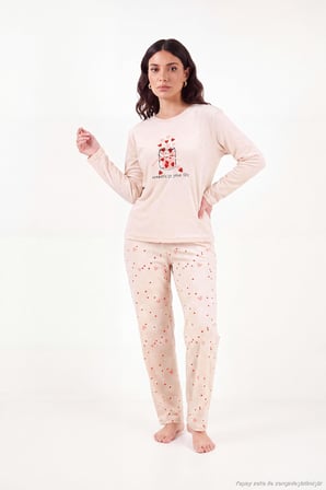 Lela Desenli Yumuşak Dokulu Uzun Kollu Pijama Takımı Kadın PİJAMA TAKIMI 65750155 SOMON