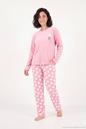 Lela Desenli Yumuşak Dokulu Uzun Kollu Pijama Takımı Kadın PİJAMA TAKIMI 65750155 PUDRA