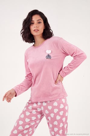 Lela Desenli Yumuşak Dokulu Uzun Kollu Pijama Takımı Kadın PİJAMA TAKIMI 65750155 PUDRA