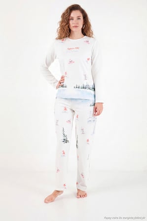 Lela Kış Temalı Bisiklet Yaka Uzun Kollu Pijama Takımı Kadın PİJAMA TAKIMI 6575019 KREM