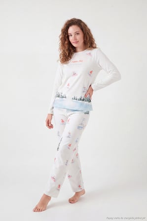 Lela Kış Temalı Bisiklet Yaka Uzun Kollu Pijama Takımı Kadın PİJAMA TAKIMI 6575019 KREM
