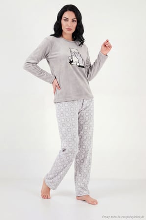 Lela Desenli Yumuşak Dokulu Uzun Kollu Pijama Takımı Kadın PİJAMA TAKIMI 6575016 GRİ