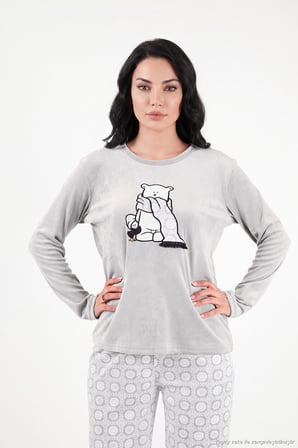 Lela Desenli Yumuşak Dokulu Uzun Kollu Pijama Takımı Kadın PİJAMA TAKIMI 6575016 GRİ