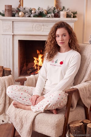 Lela Desenli Ultra Soft Uzun Kollu Pijama Takımı Kadın PİJAMA TAKIMI 6575016 KREM