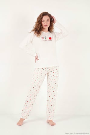 Lela Desenli Ultra Soft Uzun Kollu Pijama Takımı Kadın PİJAMA TAKIMI 6575016 KREM