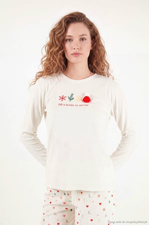 Lela Desenli Ultra Soft Uzun Kollu Pijama Takımı Kadın PİJAMA TAKIMI 6575016 KREM