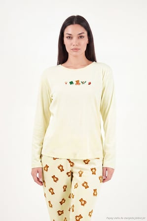 Lela Desenli Yumuşak Dokulu Uzun Kollu Pijama Takımı Kadın PİJAMA TAKIMI 6575016 SARI