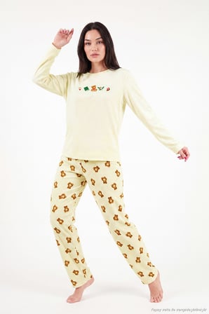 Lela Desenli Yumuşak Dokulu Uzun Kollu Pijama Takımı Kadın PİJAMA TAKIMI 6575016 SARI