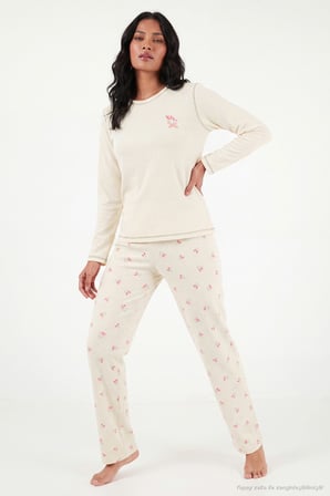 Lela Desenli Yumuşak Dokulu Uzun Kollu Pijama Takımı Kadın PİJAMA TAKIMI 6575020 KREM