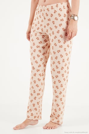 Lela Yumuşak Dokulu Desenli Uzun Kollu Pijama Takımı Kadın PİJAMA TAKIMI 6575018 KREM
