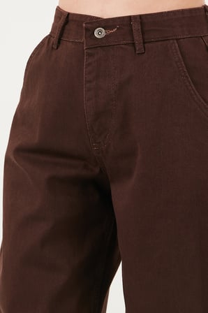 Lela Pamuklu Yüksek Bel Daralan Paça Baggy Kot Pantolon Bayan KOT PANTOLON 66930083 KAHVE