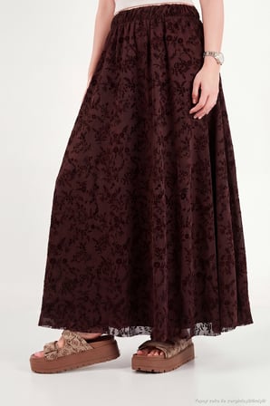 Lela Lastikli Yüksek Bel Desenli Maxi Şifon Etek Kadın ETEK 6698075 KAHVE