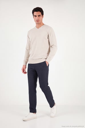 Buratti Pamuklu Regular Fit V Yaka Kazak Erkek KAZAK 456202 V BEJ
