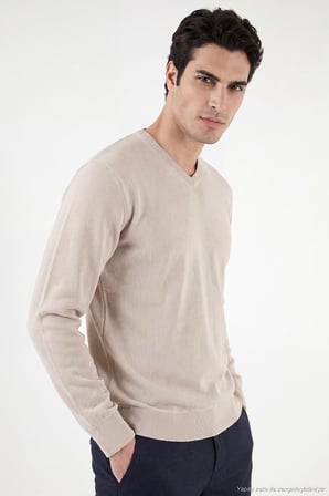 Buratti Pamuklu Regular Fit V Yaka Kazak Erkek KAZAK 456202 V BEJ
