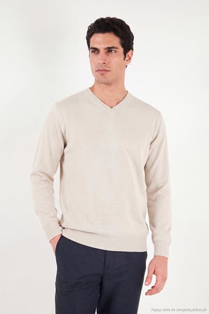 Buratti Pamuklu Regular Fit V Yaka Kazak Erkek KAZAK 456202 V BEJ