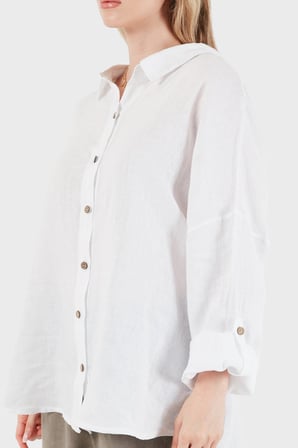 Via Dante % 100 Keten Oversize Yarı Transparan Gömlek Bayan GÖMLEK 7697 BEYAZ