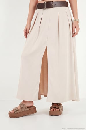 Lela Pile Detaylı Yırtmaçlı Kemerli Maxi Etek Bayan ETEK 145M39613 TAŞ