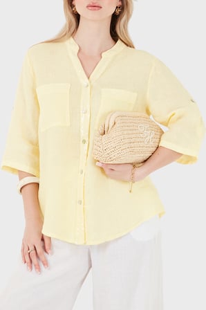 Via Dante % 100 Keten Güpür Dantel ve Payet Detaylı Gömlek Bayan GÖMLEK 6665777 SARI